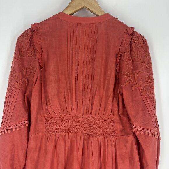 Anthropologie Akemi + Kin Dress Size Small Coral Pink Josephine Embroidered Boho - Picture 6 of 8